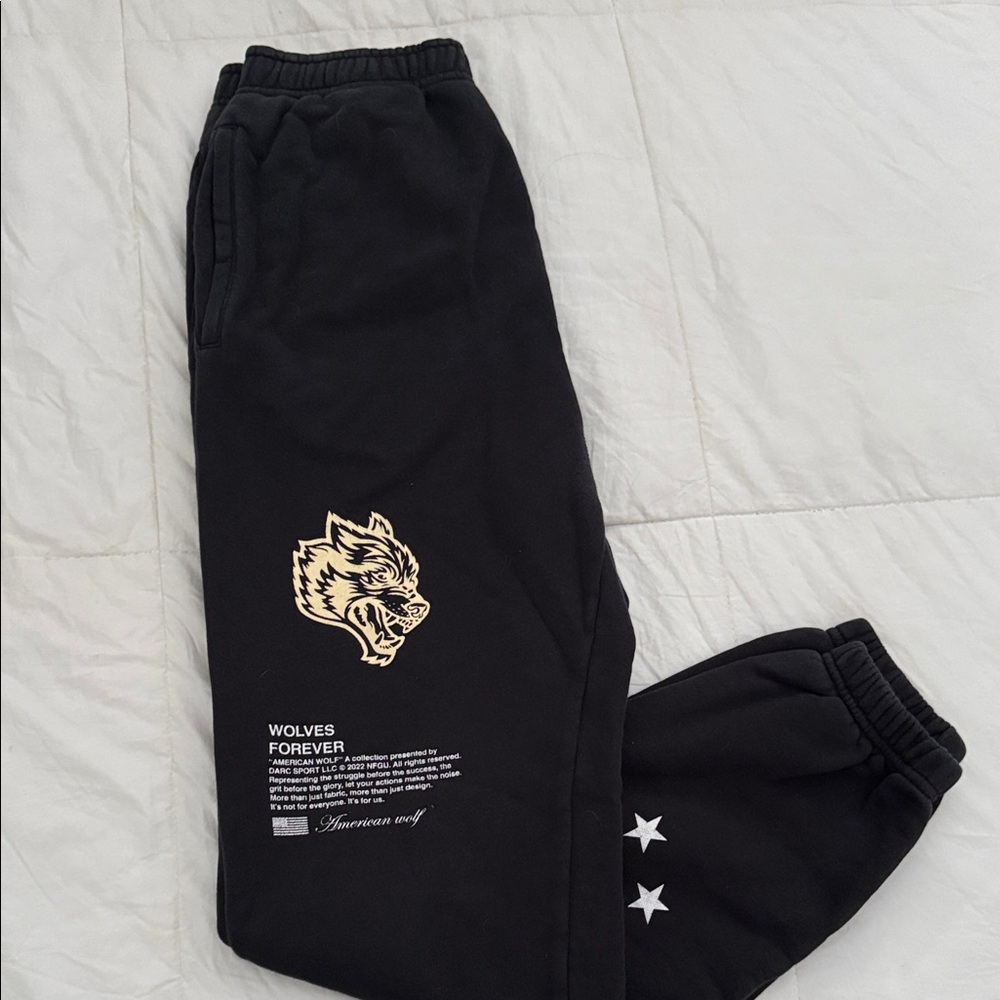Darc Sport Black Track Joggers with Gold Wolf Graphic